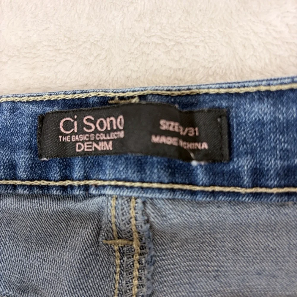 Ci‎ Song Denim Shorts Distressed Pearl embellished 13/31 Y2K style Festival Raw